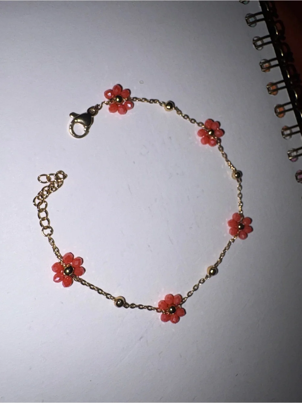 Gold Chain Bracelet with Orange Flower Beads - Women Jewelry